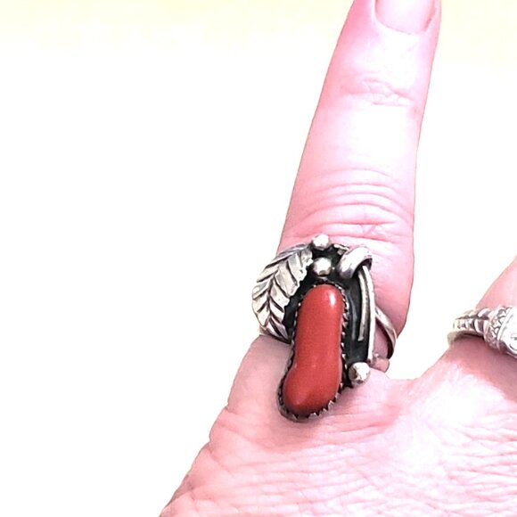 Navajo Sterling Coral Ring sz 5.75    NAR 1036 - Picture 8 of 8